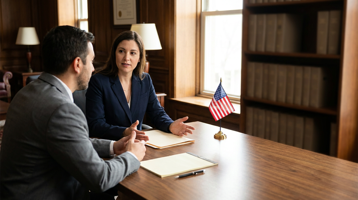 Manchester, NH L-1 visa attorney meeting with a client about a company transfer