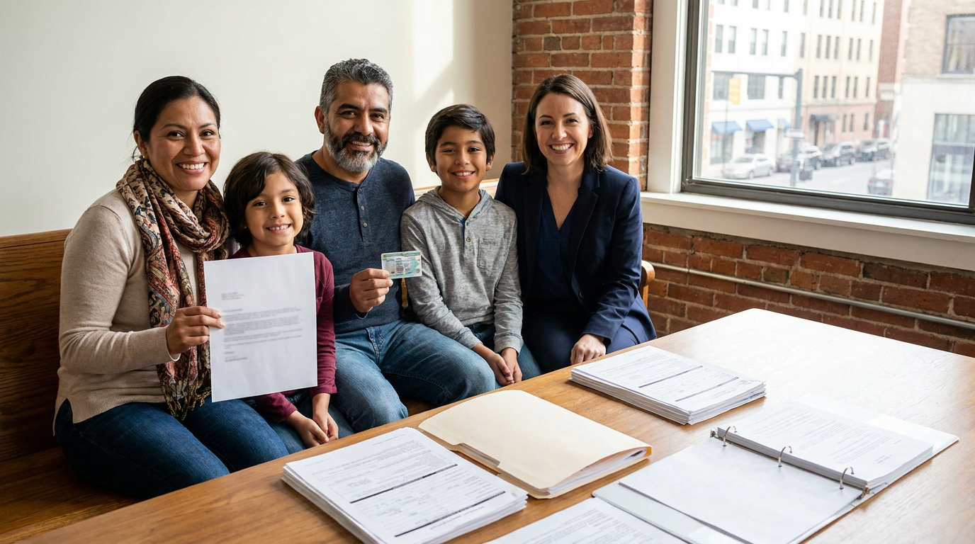 Advogado especializado em imigração familiar em Boston, com clientes que possuem uma notificação de aprovação do pedido I-130