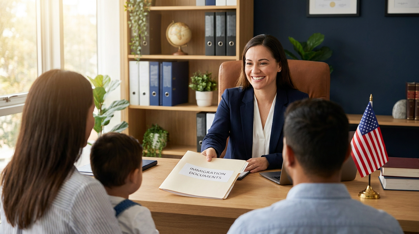 Manchester, NH immigration attorney meeting with a family in her office
