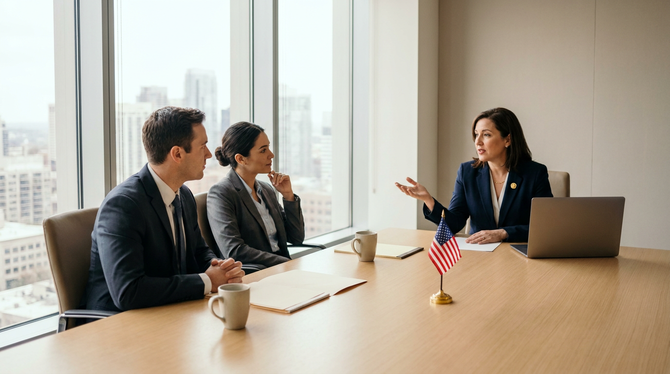Attorney meeting with two HR professionals at a conference table
