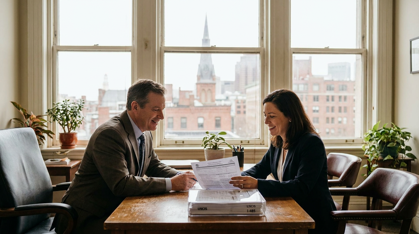 Skilled professional consulting a Massachusetts EB-2 NIW self petition lawyer about a national interest waiver green card