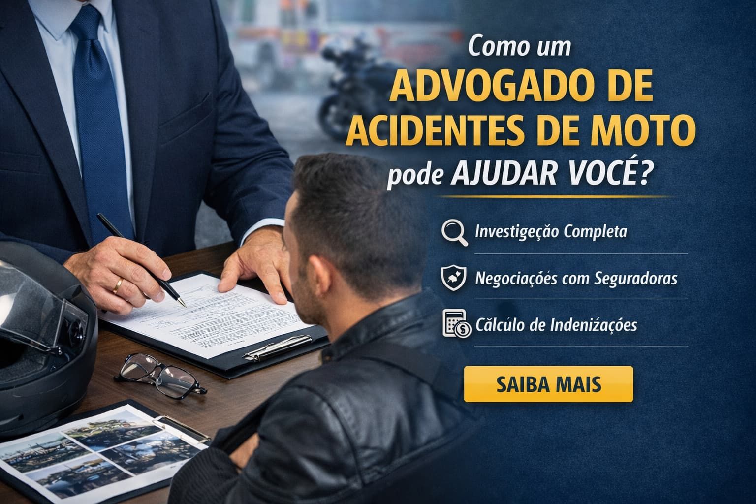 Advogado de acidentes de moto orientando motociclista ferido sobre direitos legais e negocia&ccedil;&atilde;o com seguradora em Massachusetts