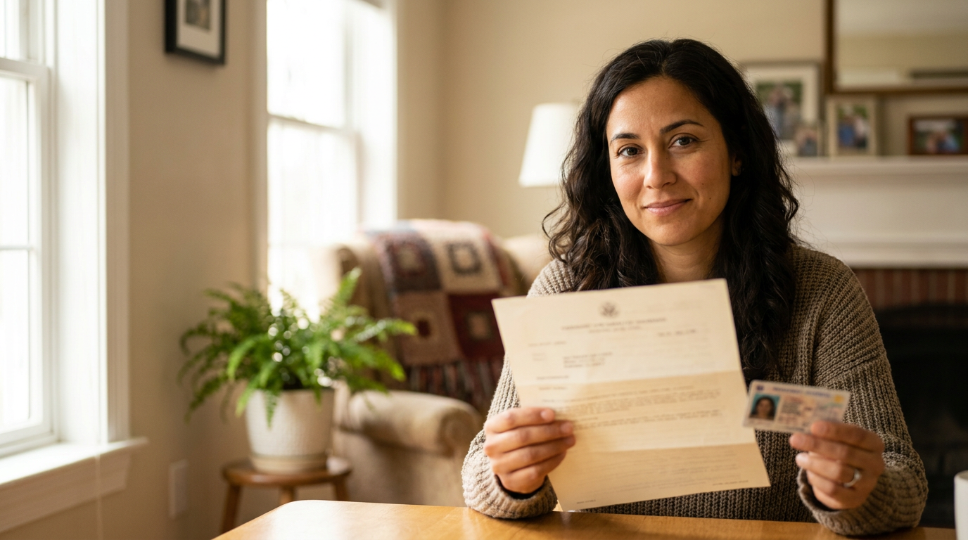 T visa and U visa client in Framingham, MA holding an approval notice and work permit