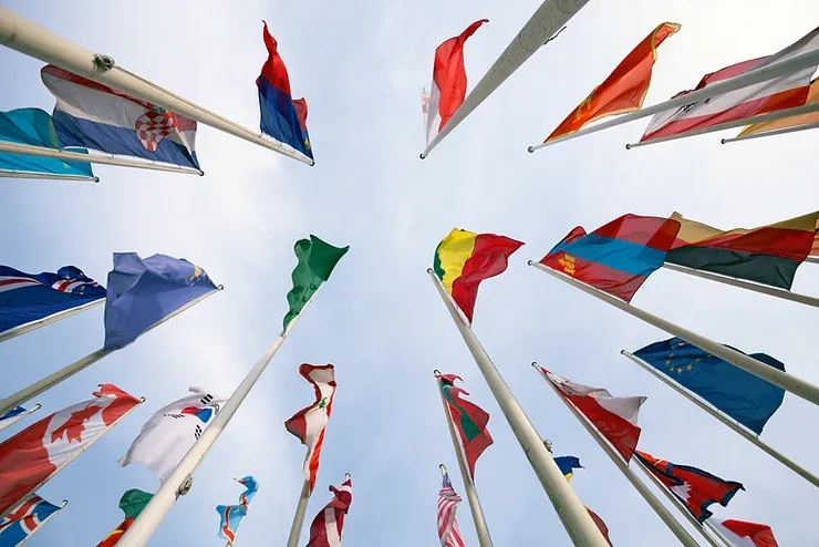 many flags on flagpoles