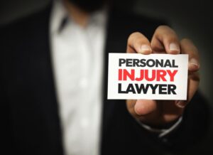 Personal Injury Lawyer showing card with typography on it, close up.