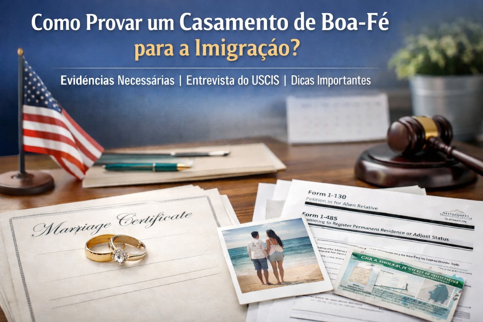 Provas de casamento de boa-f&eacute; para imigra&ccedil;&atilde;o com certid&atilde;o de casamento, alian&ccedil;as, formul&aacute;rios do USCIS e documentos de green card