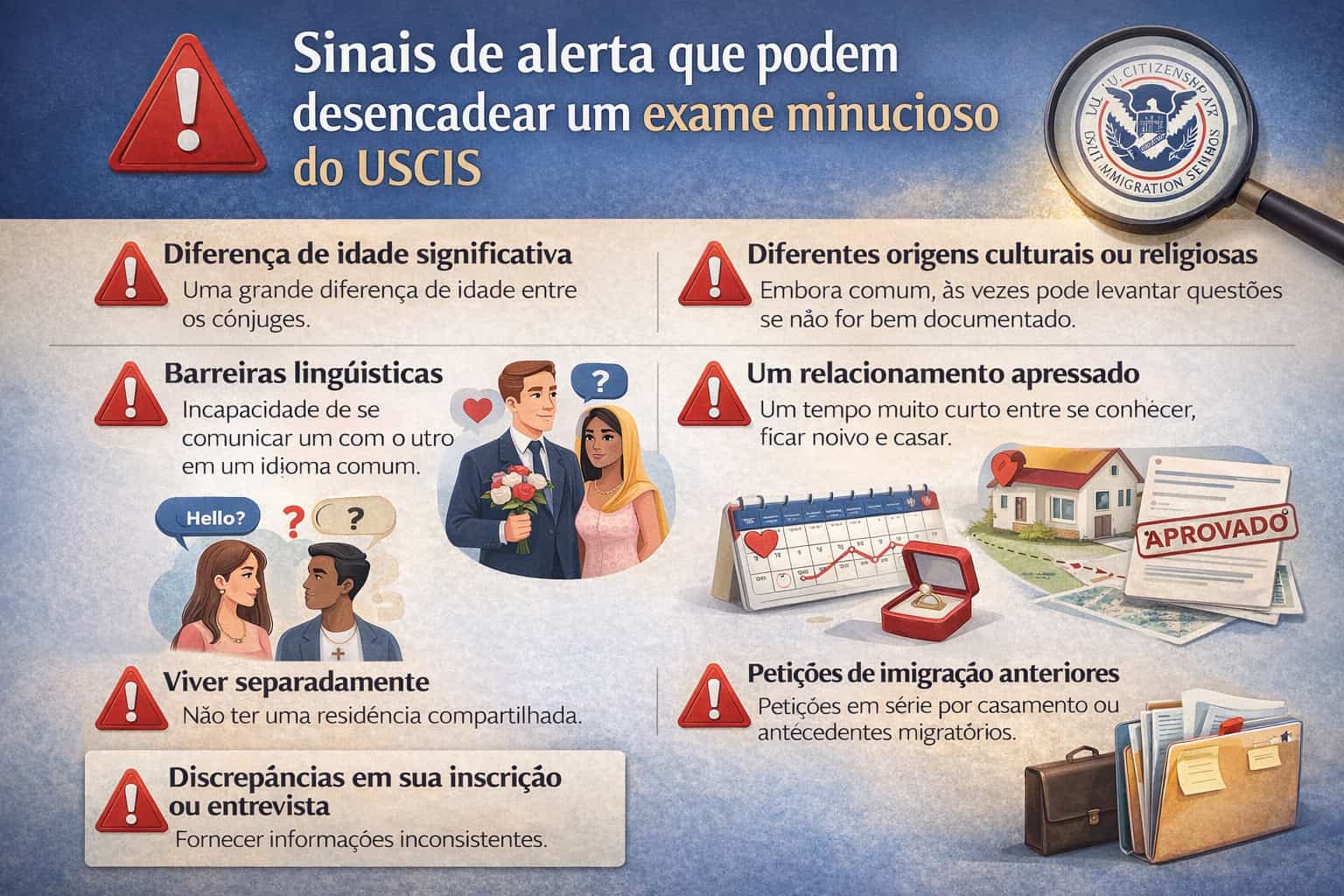 Sinais de alerta que podem levar o USCIS a examinar mais de perto um pedido de green card baseado em casamento