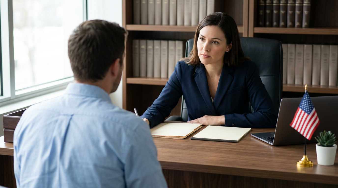 Attorney speaking with a client at her desk beside a small American flag
44	medford-immigration-appeals-law-office-case-files.jpg	