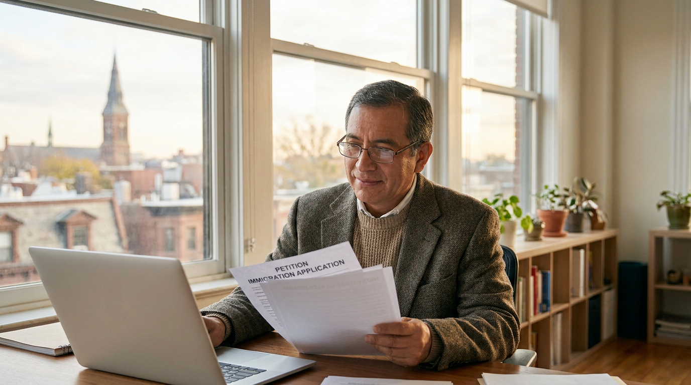 Skilled professional reviewing an EB-2 NIW self-petition with a Boston EB-2 NIW self petition lawyer